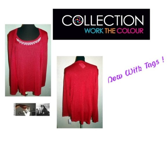 My Collection Women NWT Red Sparkle Cardigan Set - Picture 1 of 7